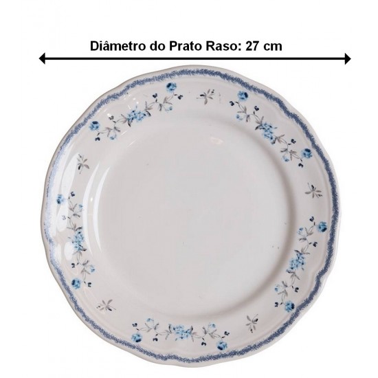 Prato Avulso Sobremesa 19,5cm Florescer Azul Cerâmica Wolff